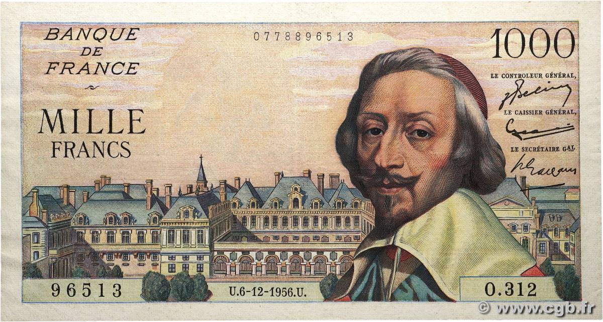 1000 Francs RICHELIEU FRANCE  1956 F.42.24 TB