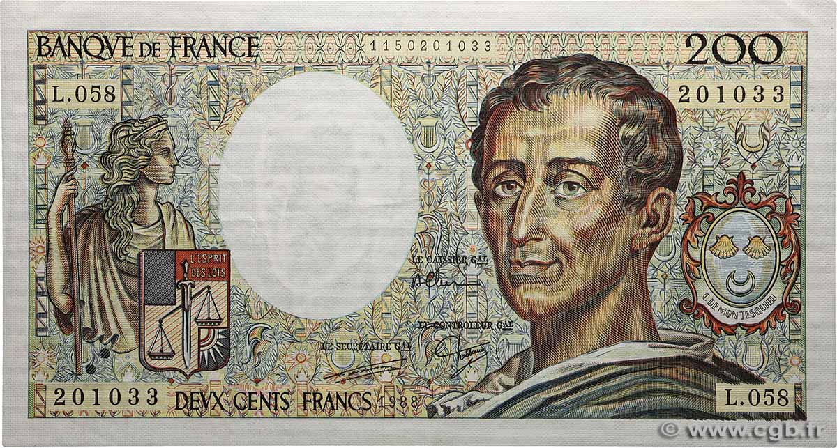 200 Francs MONTESQUIEU FRANCE  1988 F.70.08 TTB+