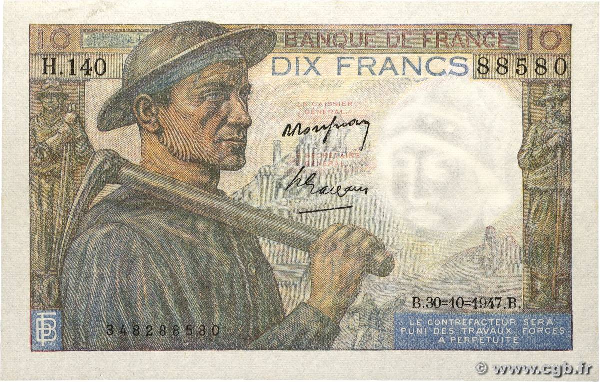 10 Francs MINEUR FRANCE  1947 F.08.18 pr.SPL