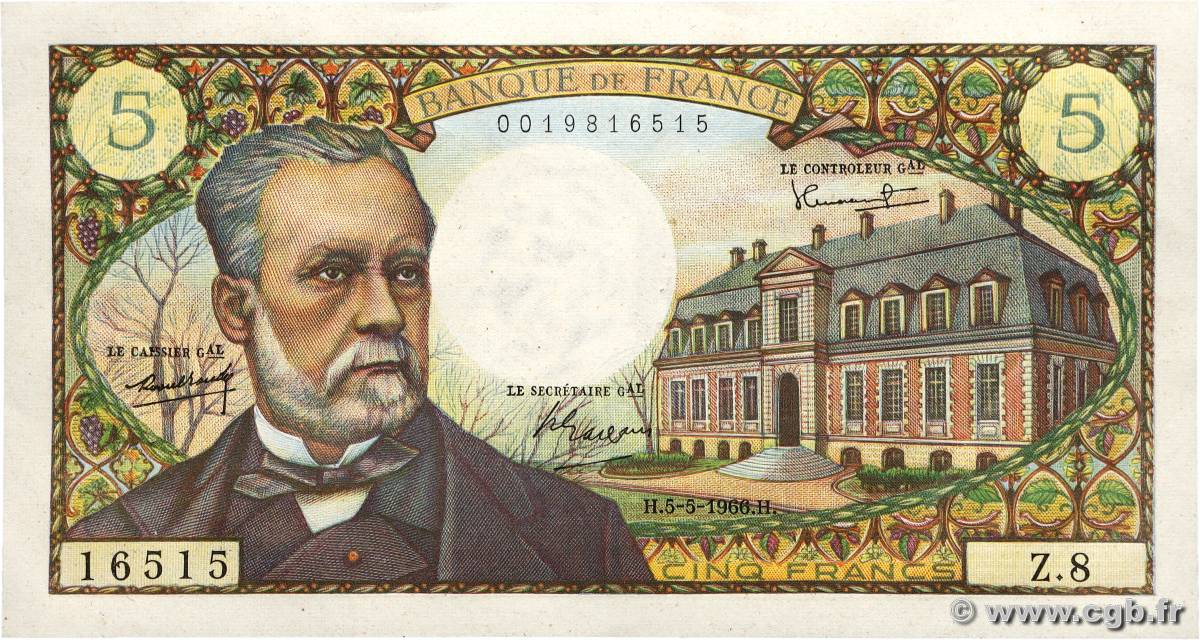 5 Francs PASTEUR FRANCE  1966 F.61.01 SPL