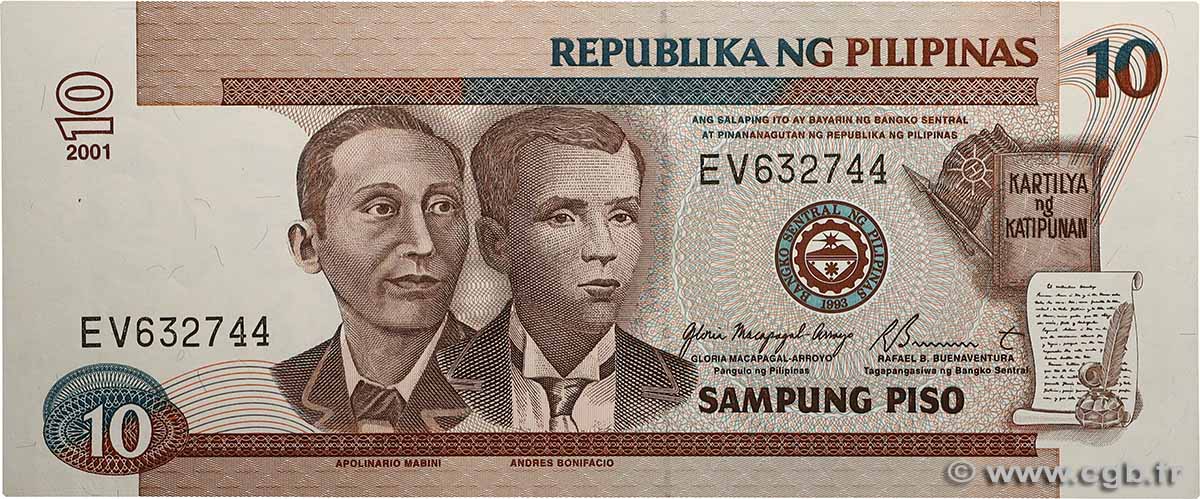 10 Pesos PHILIPPINES  2001 P.187i pr.NEUF