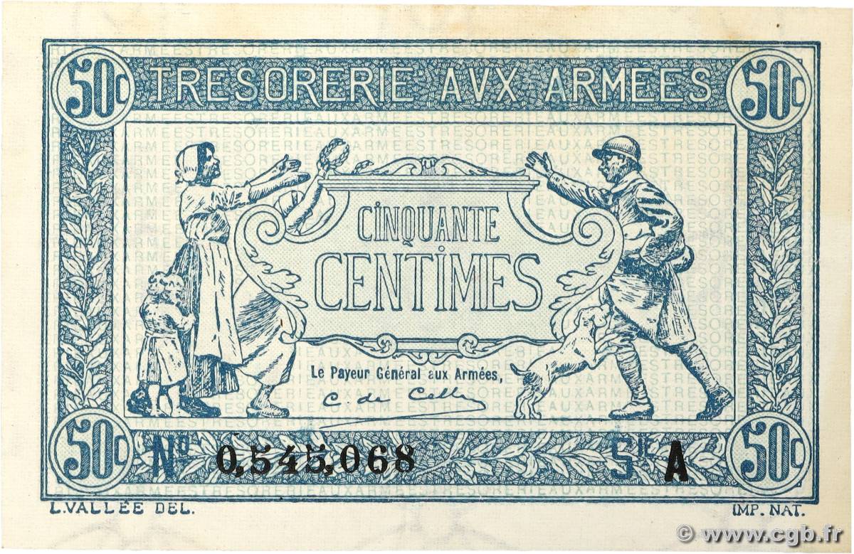 50 Centimes TRÉSORERIE AUX ARMÉES 1917 FRANCE  1917 VF.01.01 SUP
