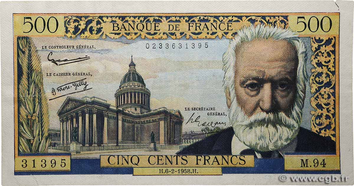 500 Francs VICTOR HUGO FRANCE  1958 F.35.08 TB