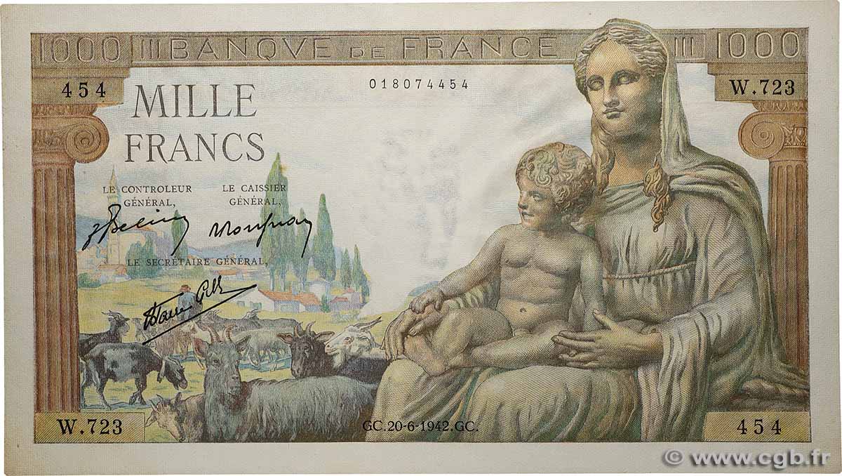 1000 Francs DÉESSE DÉMÉTER FRANCE  1942 F.40.03 SUP