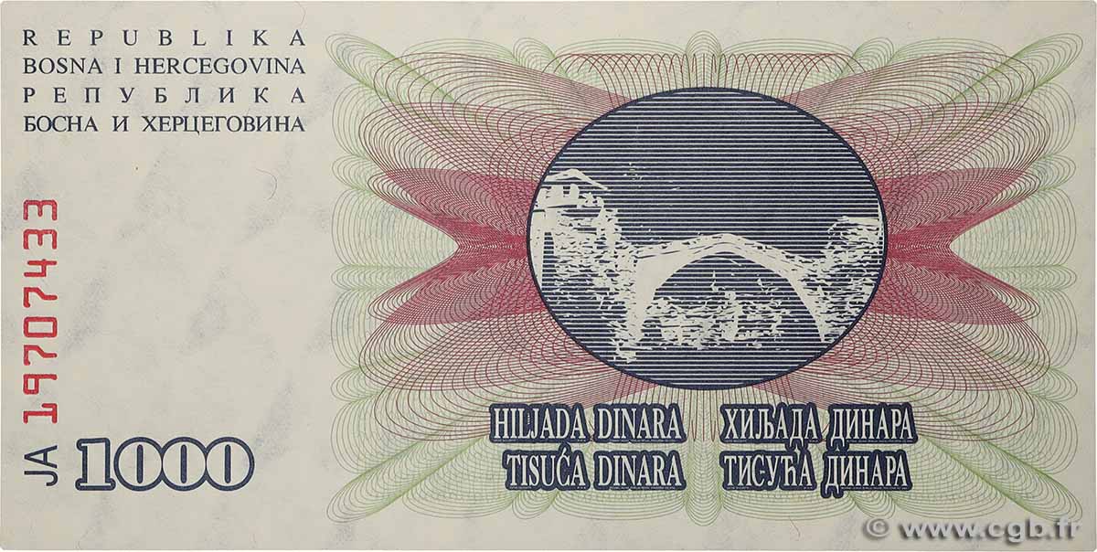 1000 Dinara BOSNIE HERZÉGOVINE  1992 P.015a NEUF