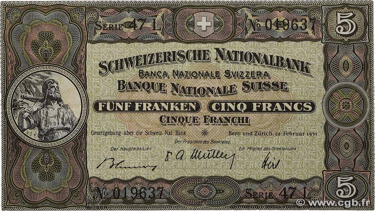 5 Francs SUISSE  1951 P.11o TTB+