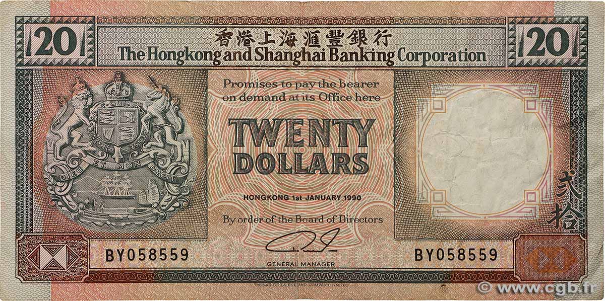 20 Dollars HONG KONG  1990 P.197a TB