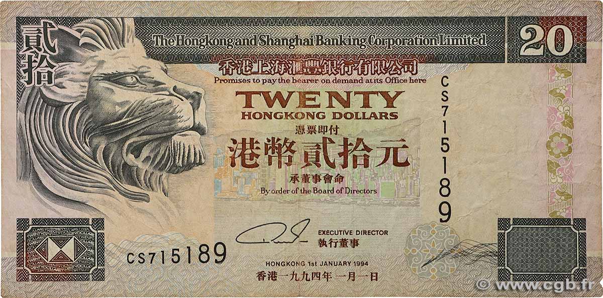 20 Dollars HONG KONG  1994 P.201a B