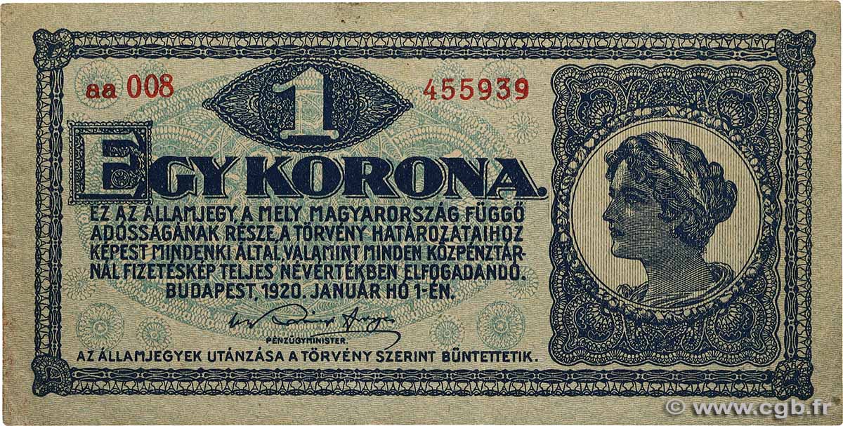 1 Korona HONGRIE  1920 P.057 TTB