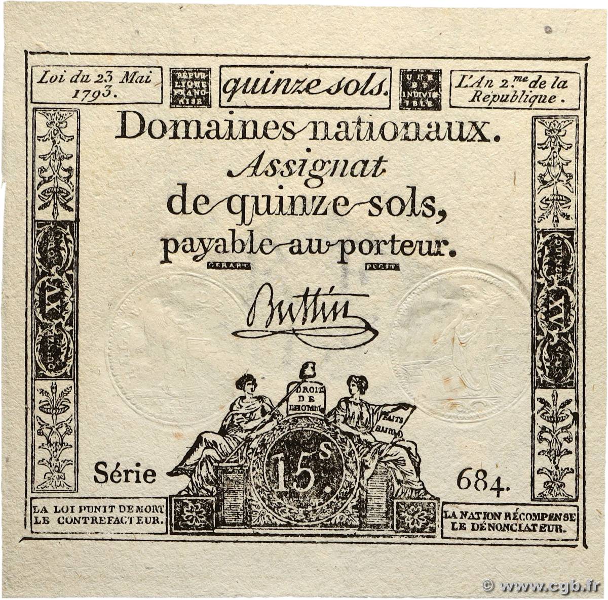 15 Sols FRANCE  1793 Ass.41b pr.NEUF