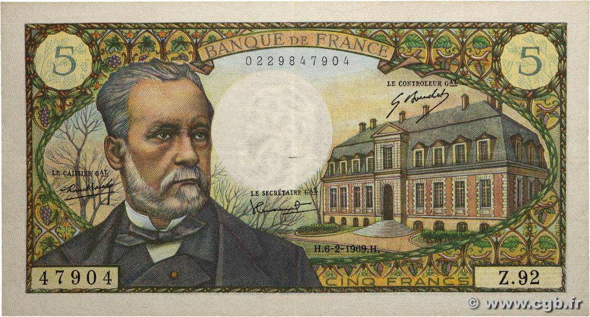 5 Francs PASTEUR FRANCE  1969 F.61.09 TB