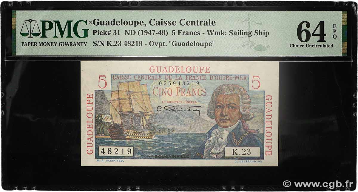 5 Francs Bougainville GUADELOUPE  1946 P.31 q.FDC