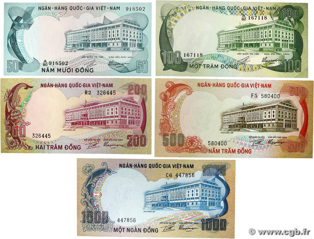 50, 100, 200 et 1000 Dong Lot VIET NAM SUD  1972 P.30 à P.34 SPL+