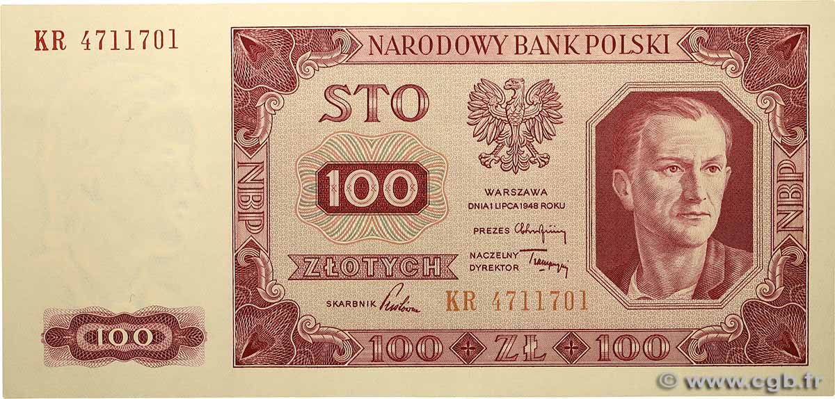 100 Zlotych POLONIA  1948 P.139a FDC