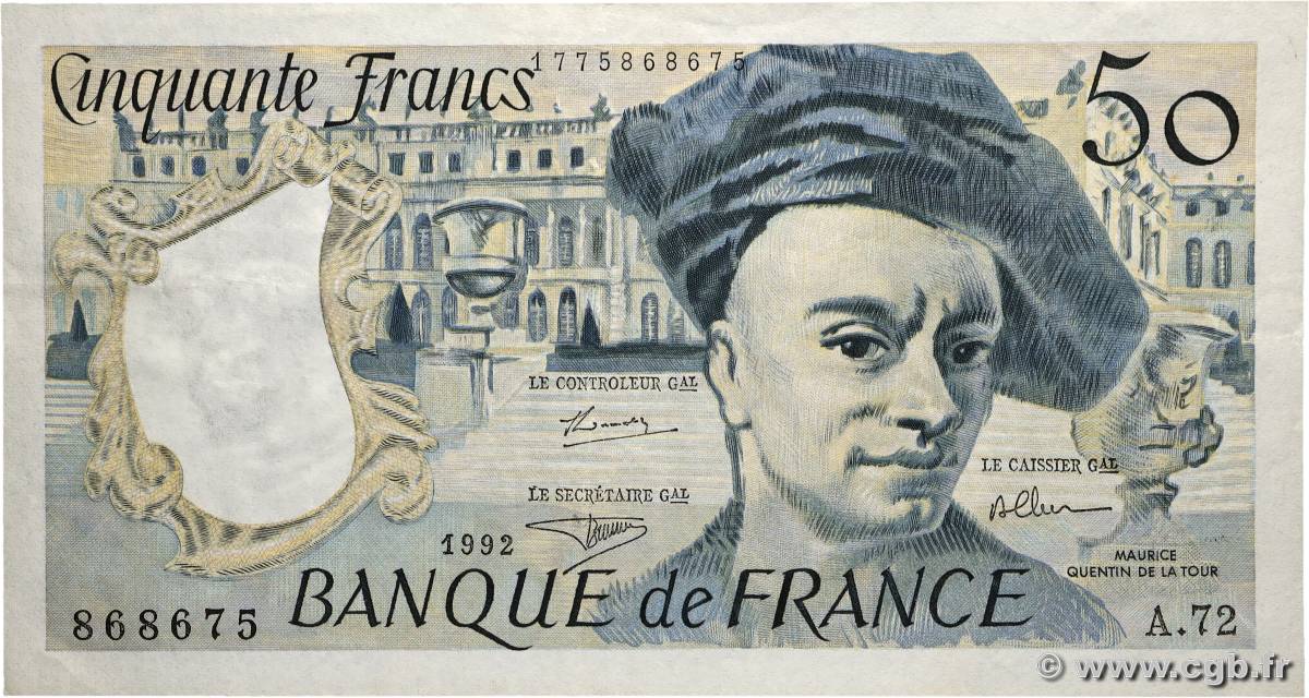 50 Francs QUENTIN DE LA TOUR FRANCE  1992 F.67.18 TTB