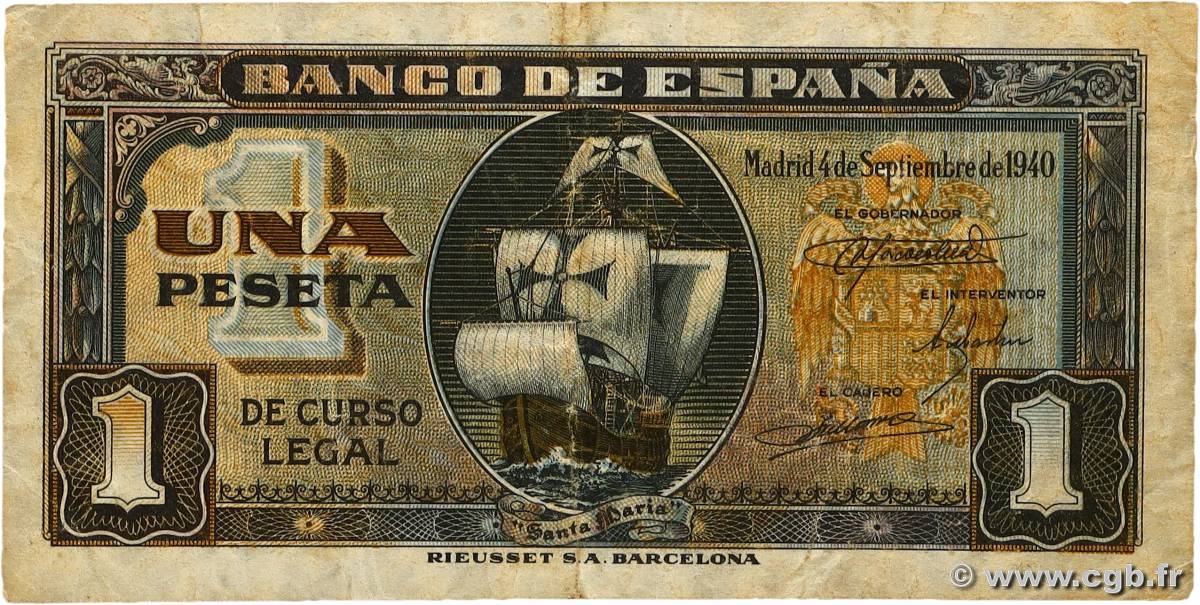 1 Peseta SPAIN  1940 P.122a F