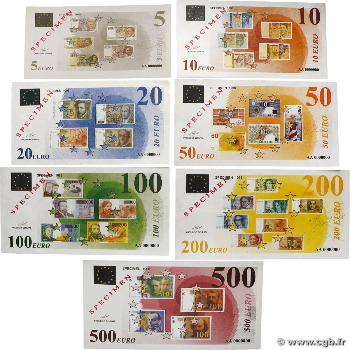 Série Euros : 5 10 20 50 100 200 500 Lot EUROPE  1998 P.- SPL+