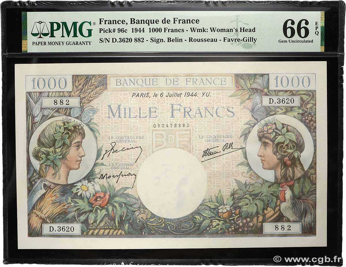 1000 Francs COMMERCE ET INDUSTRIE FRANCE  1944 F.39.10 UNC