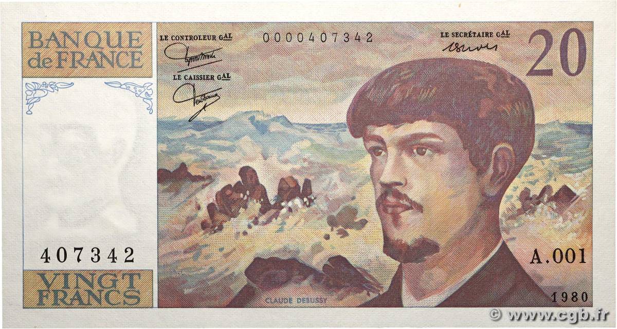 20 Francs DEBUSSY FRANCE  1980 F.66.01A1 SPL+