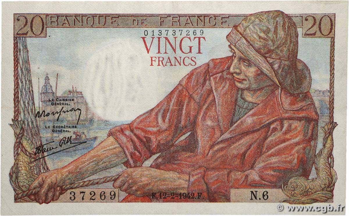 20 Francs PÊCHEUR FRANCE  1942 F.13.01 TTB
