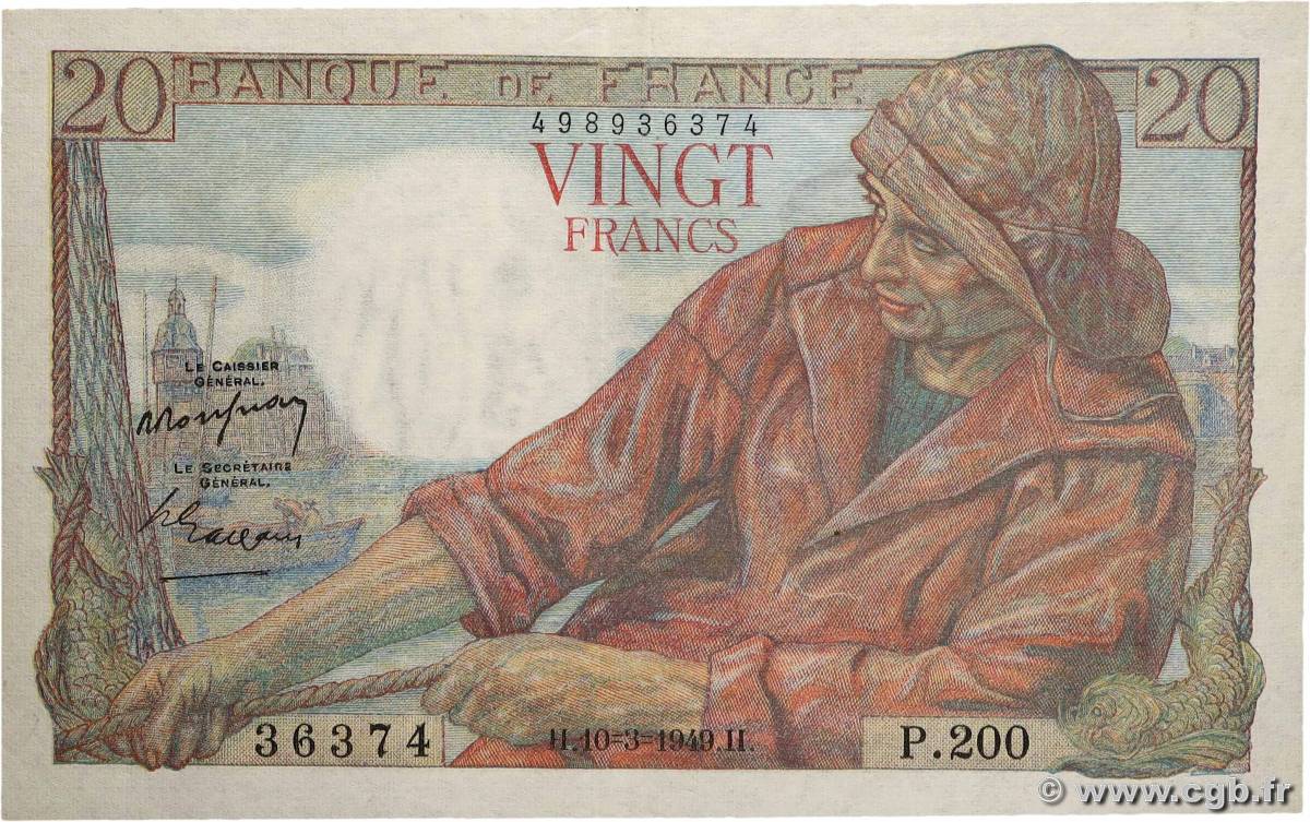 20 Francs PÊCHEUR FRANCE  1949 F.13.14 pr.SUP