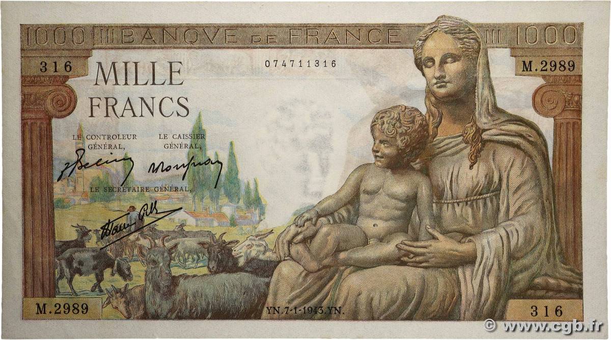 1000 Francs DÉESSE DÉMÉTER FRANCE  1943 F.40.15 SUP+