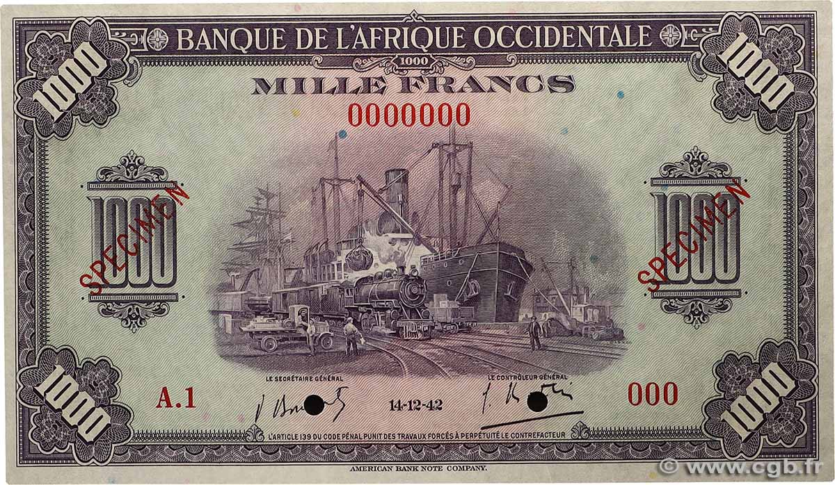 1000 Francs Spécimen FRENCH WEST AFRICA  1942 P.32s fST