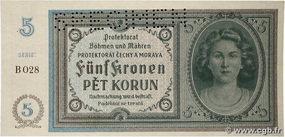 5 Korun Spécimen BöHMEN UND Mähren  1940 P.04s fST+