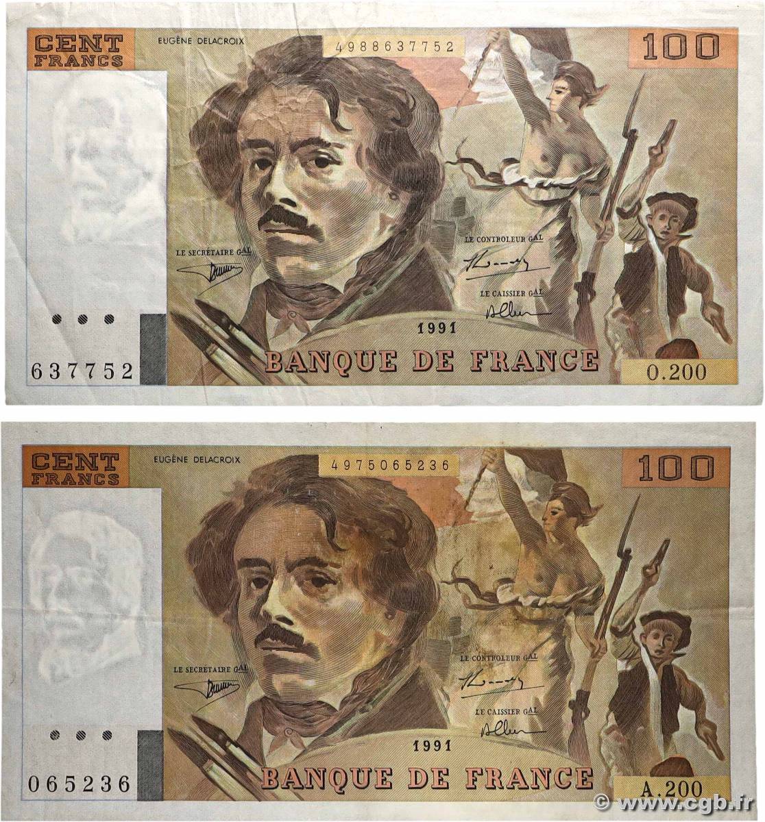 100 Francs DELACROIX imprimé en continu Lot FRANCE  1991 F.69bis.04a TB