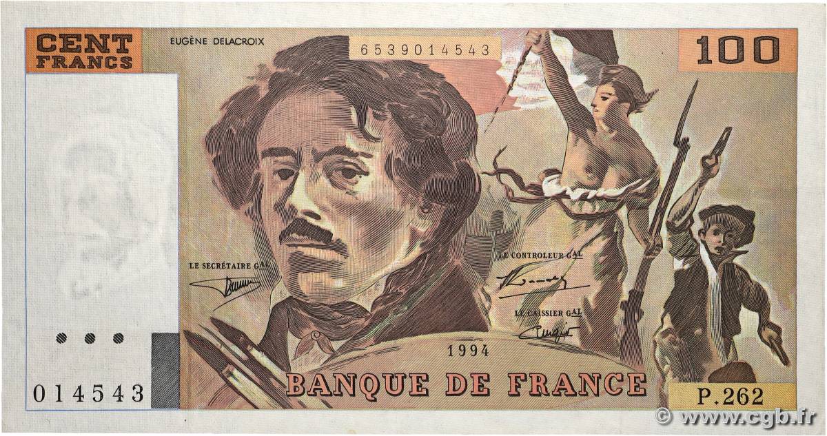 100 Francs DELACROIX 442-1 & 442-2 FRANCE  1994 F.69ter.01b TTB