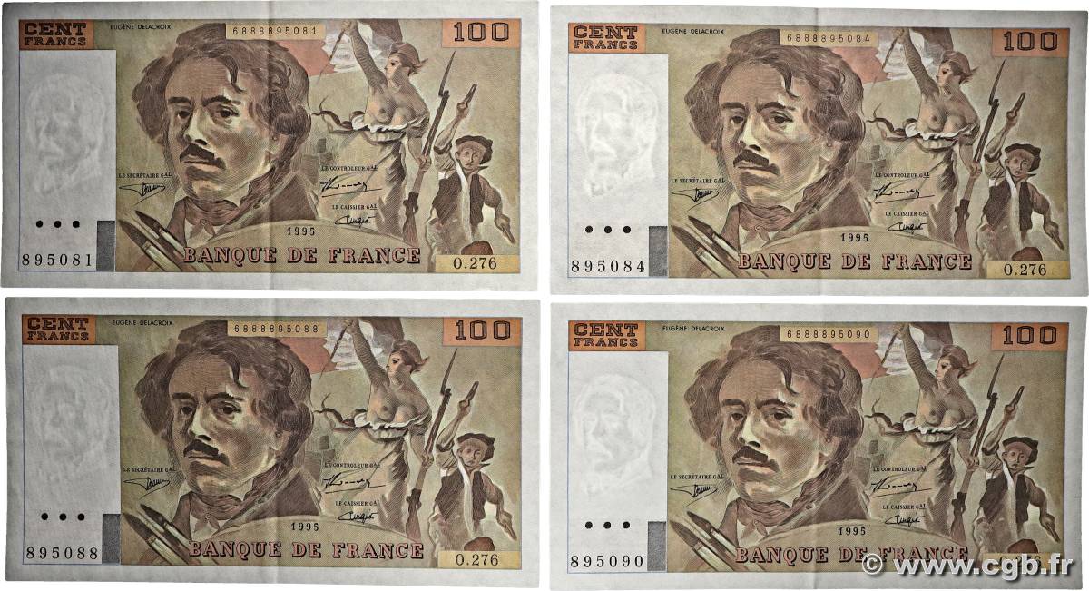 100 Francs DELACROIX 442-1 & 442-2 Lot FRANCE  1995 F.69ter.02b SUP