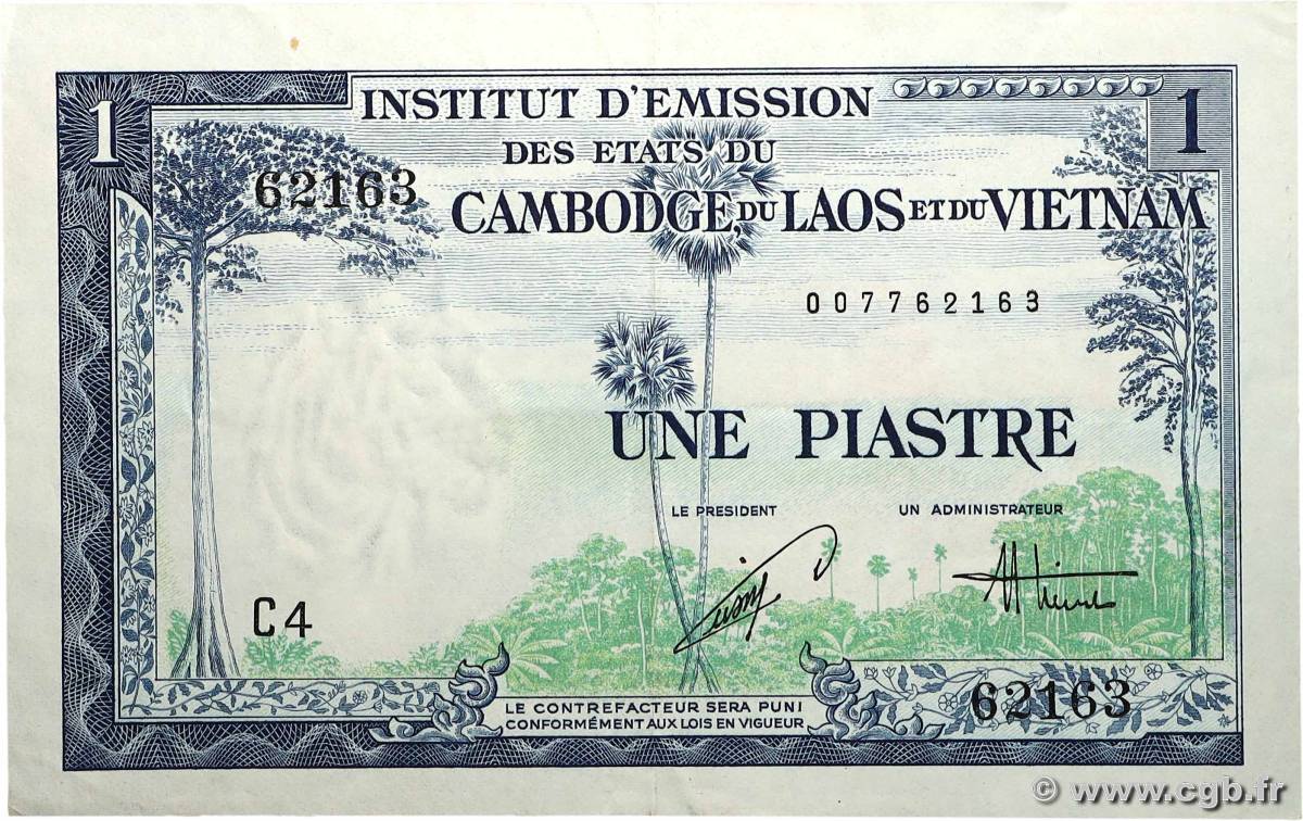 1 Piastre - 1 Dong INDOCHINE FRANÇAISE  1954 P.105 TTB+