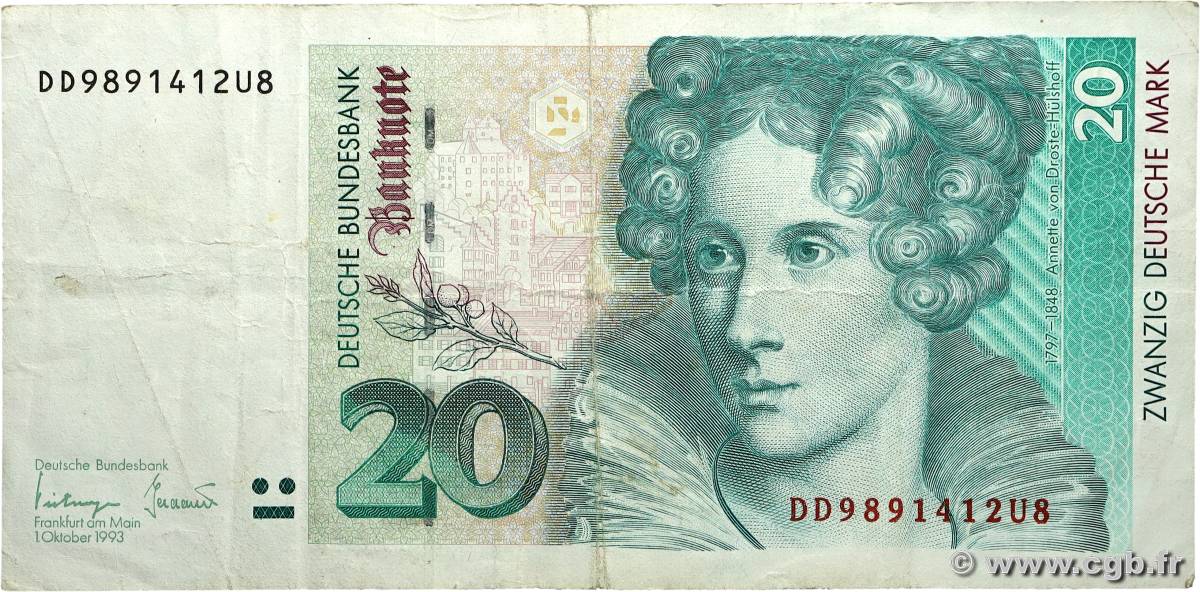 20 Deutsche Mark ALLEMAGNE FÉDÉRALE  1993 P.39b TB