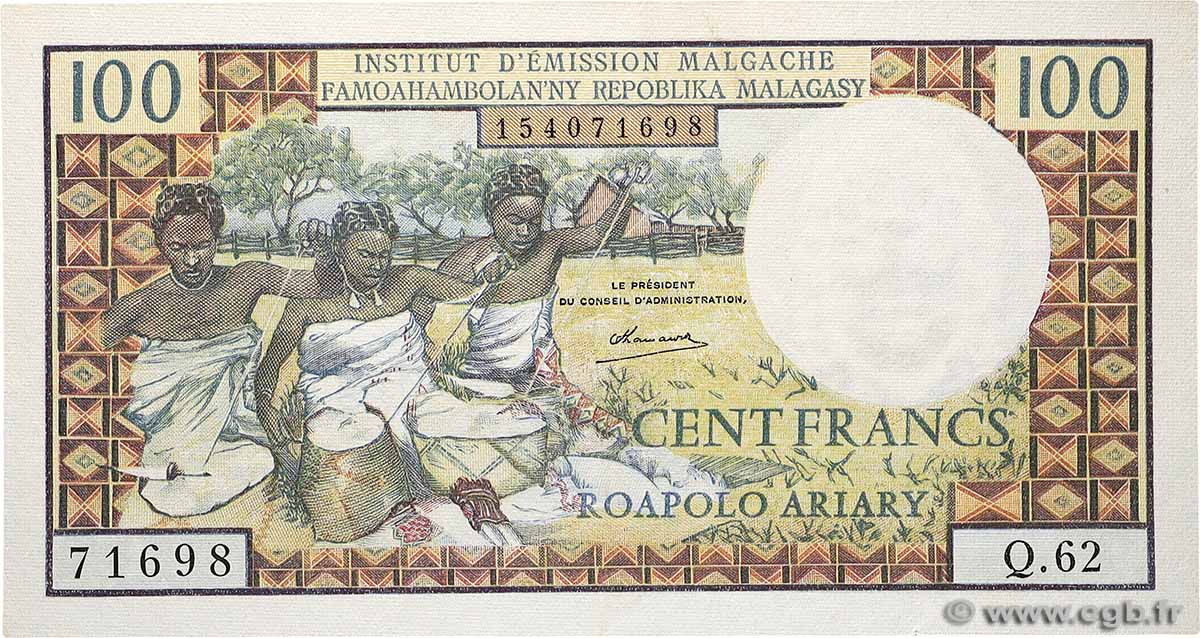 100 Francs - 20 Ariary MADAGASKAR  1964 P.057a fST