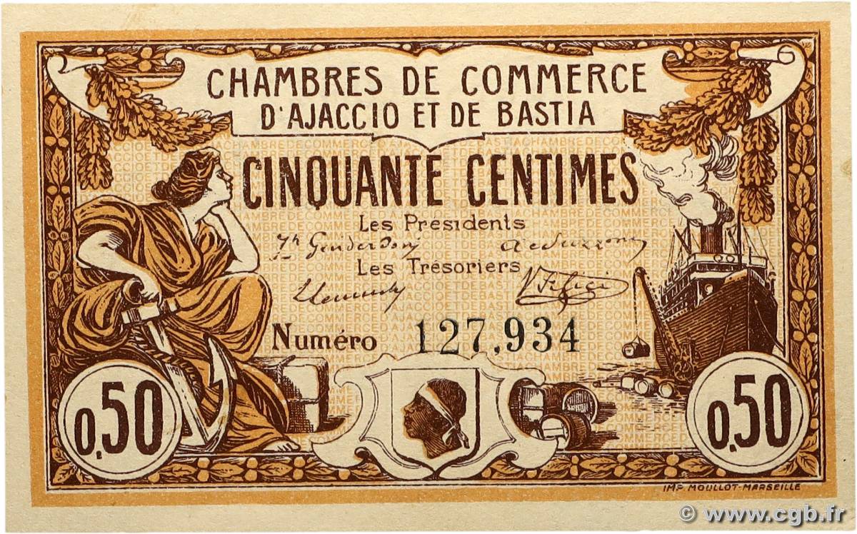 50 Centimes FRANCE régionalisme et divers Ajaccio et Bastia 1915 JP.003.01 SPL