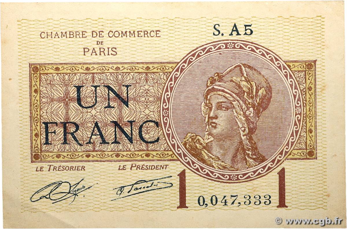 1 Franc FRANCE régionalisme et divers Paris 1920 JP.097.23 SPL