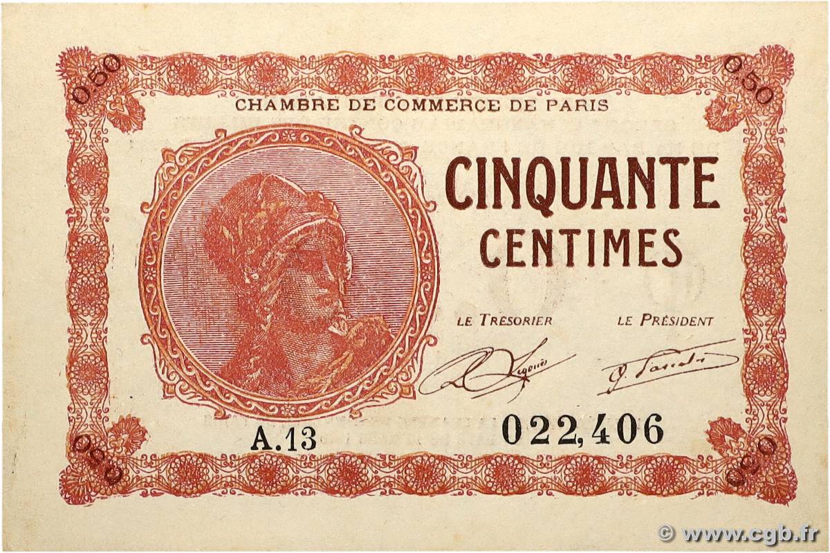 50 Centimes FRANCE régionalisme et divers Paris 1920 JP.097.10 pr.NEUF