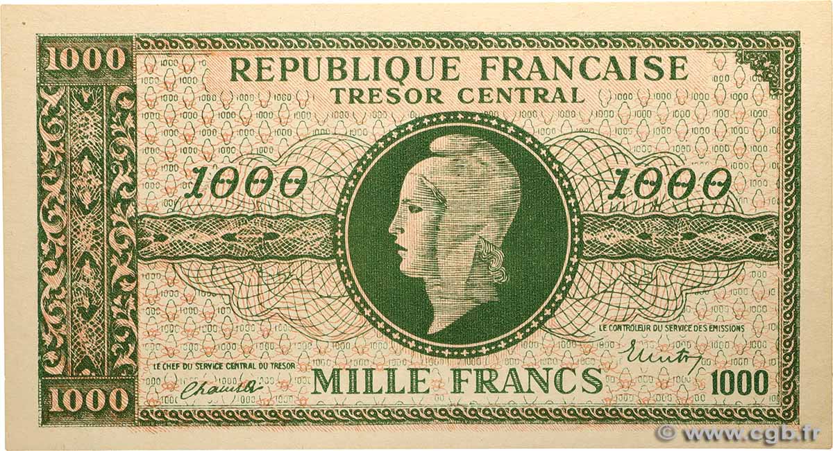 1000 Francs MARIANNE BANQUE D&nbsp;ANGLETERRE Faux FRANCE  1945 VF.12.01x UNC