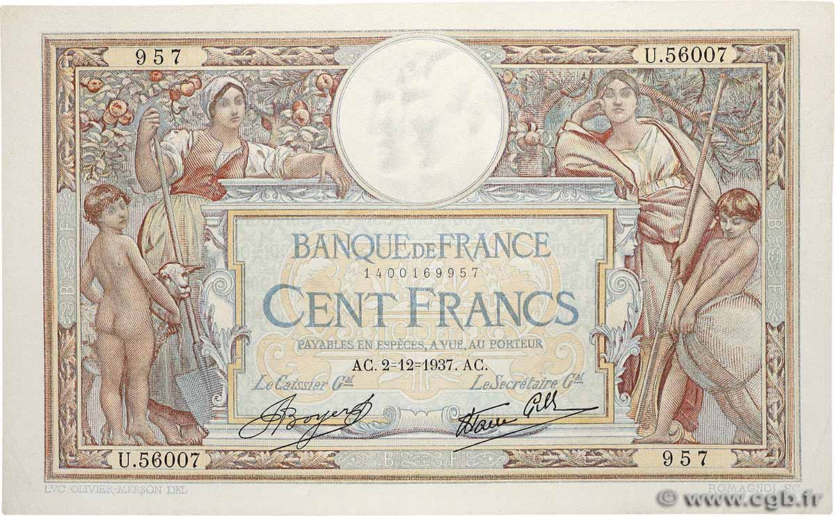 100 Francs LUC OLIVIER MERSON type modifié FRANCE  1937 F.25.04 XF