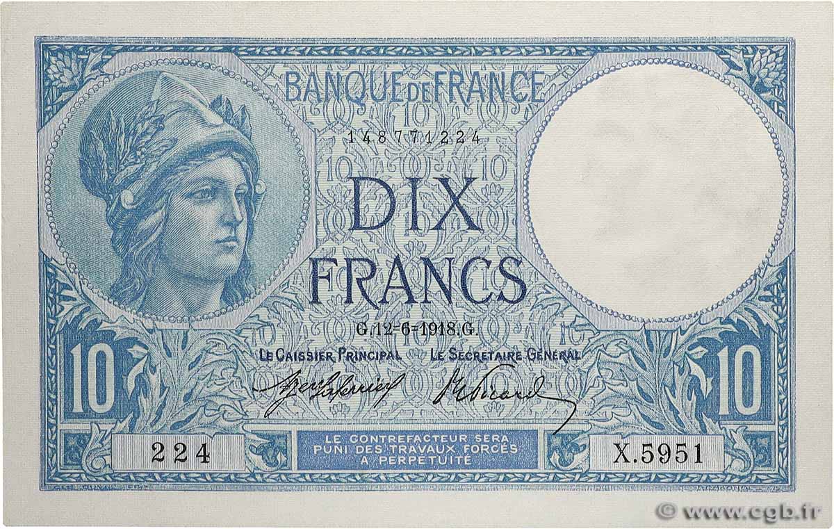 10 Francs MINERVE FRANCE  1918 F.06.03 UNC