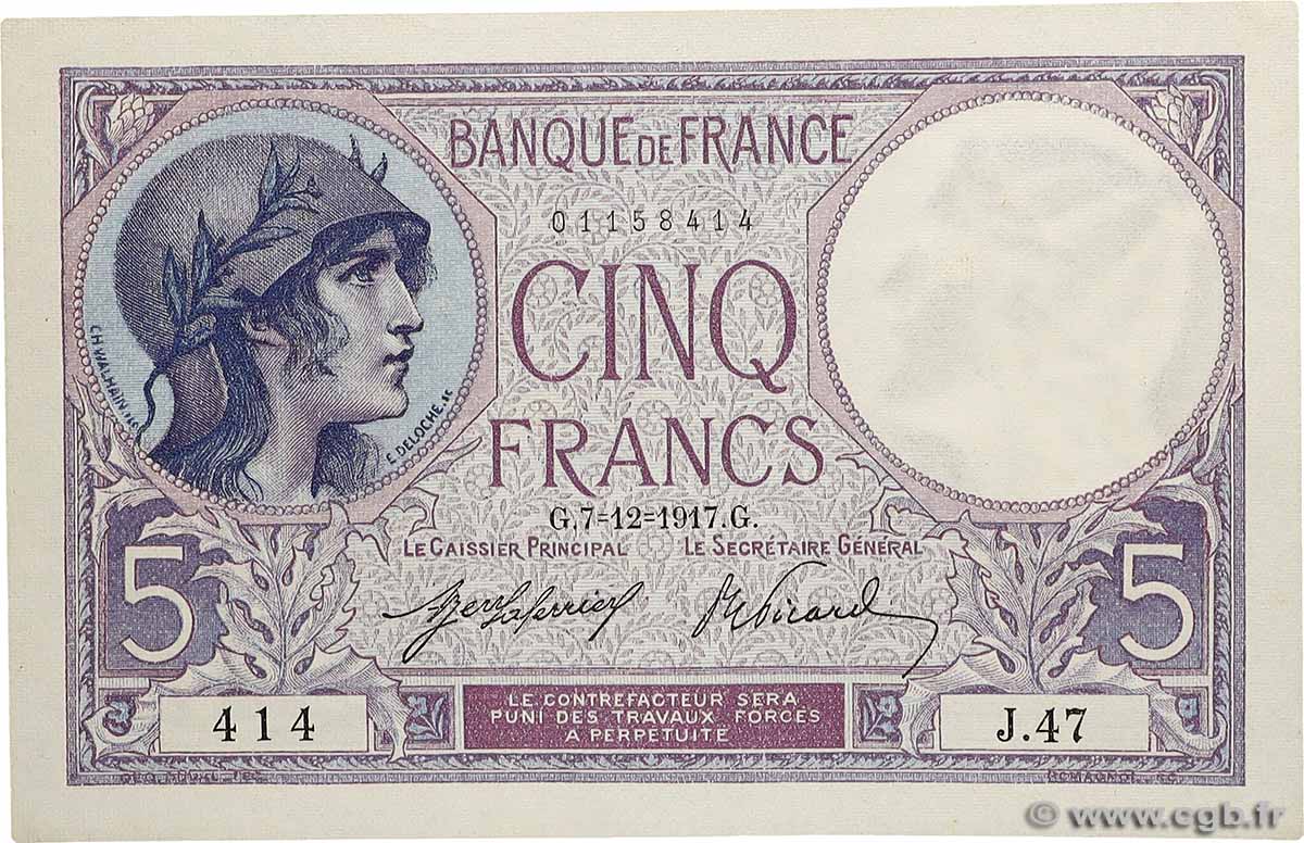 5 Francs FEMME CASQUÉE FRANCE  1917 F.03.01 AU-