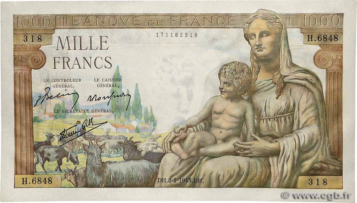 1000 Francs DÉESSE DÉMÉTER FRANCE  1943 F.40.29 NEUF