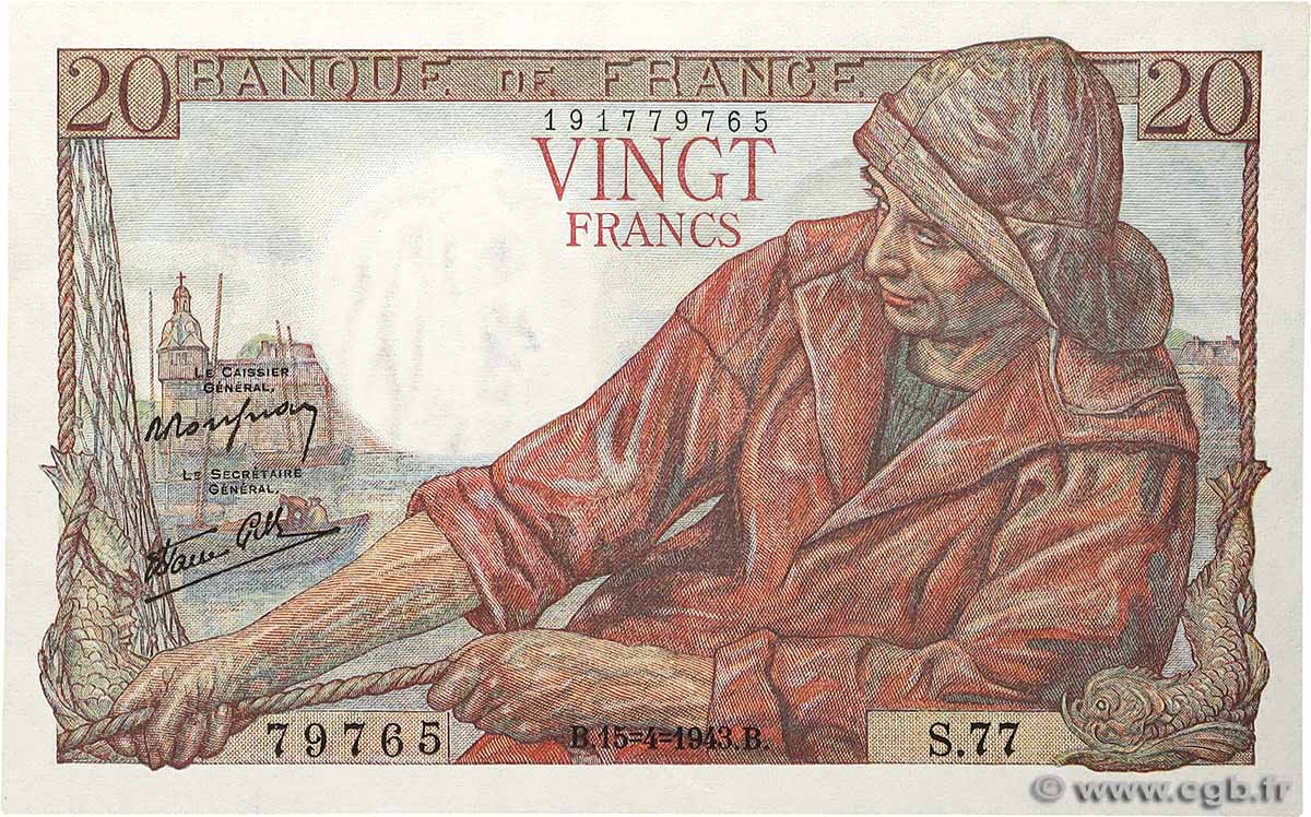20 Francs PÊCHEUR FRANCIA  1943 F.13.06 SC