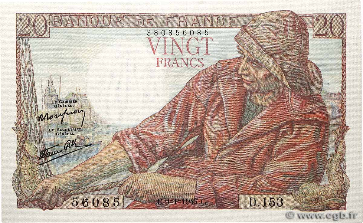 20 Francs PÊCHEUR FRANCE  1947 F.13.11 UNC-