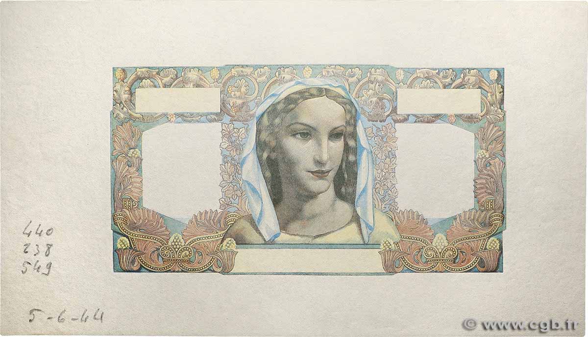 1000 Francs MINERVE ET HERCULE Épreuve FRANCE  1944 F.41.00Ec UNC-