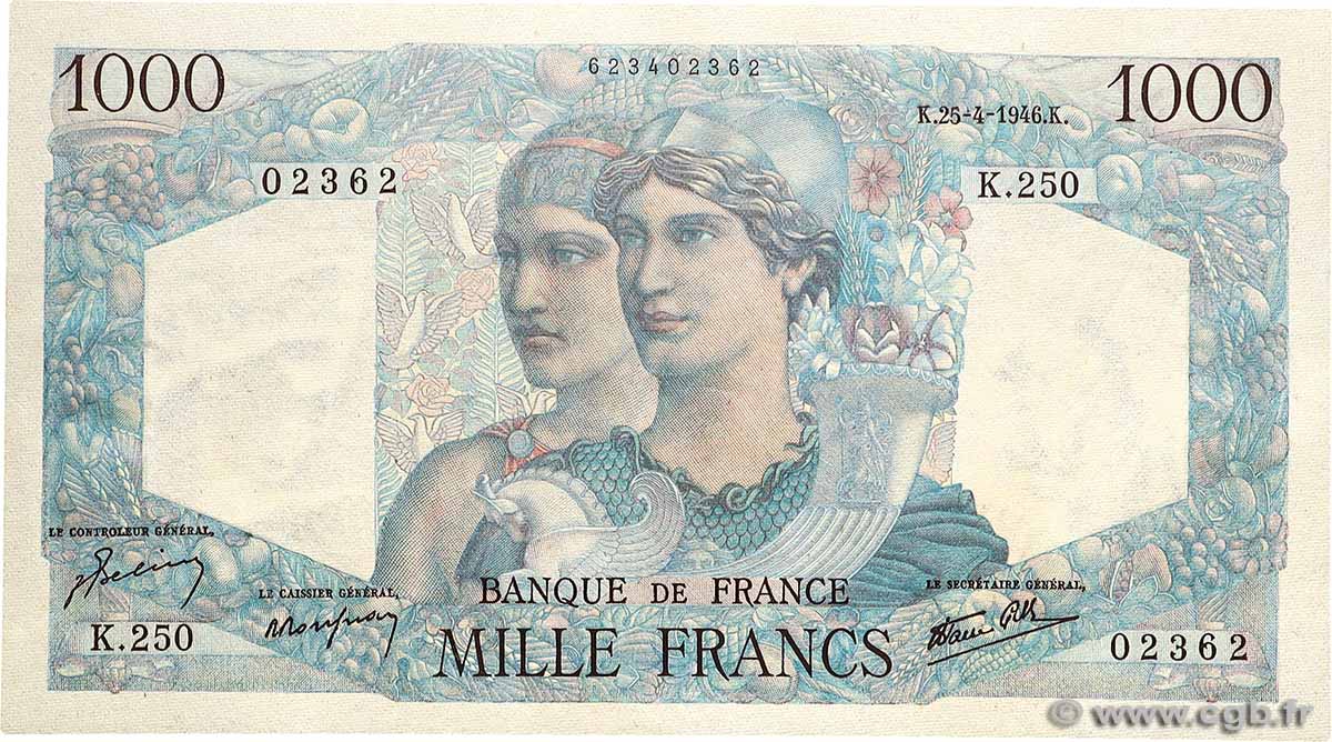1000 Francs MINERVE ET HERCULE FRANCE  1946 F.41.13 AU+