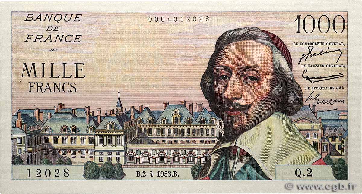1000 Francs RICHELIEU FRANCE  1953 F.42.01 XF+