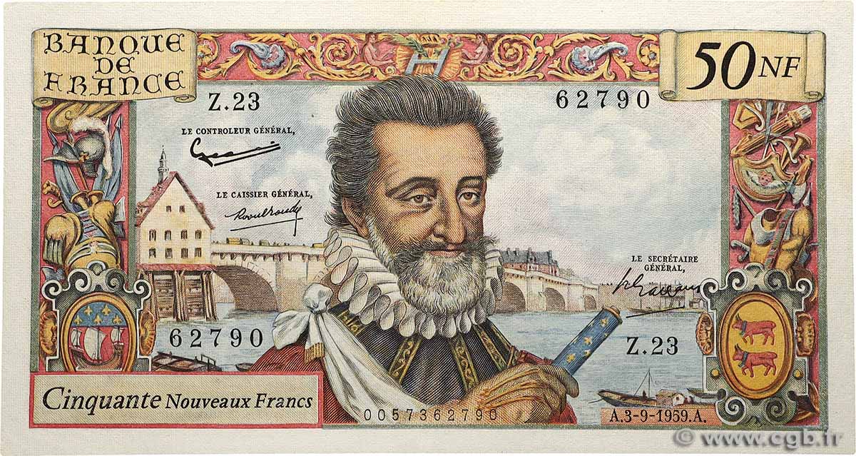 50 Nouveaux Francs HENRI IV FRANCE  1959 F.58.03 XF