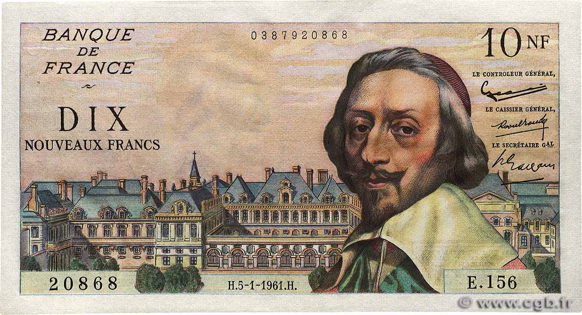 10 Nouveaux Francs RICHELIEU FRANCE  1961 F.57.13 UNC-