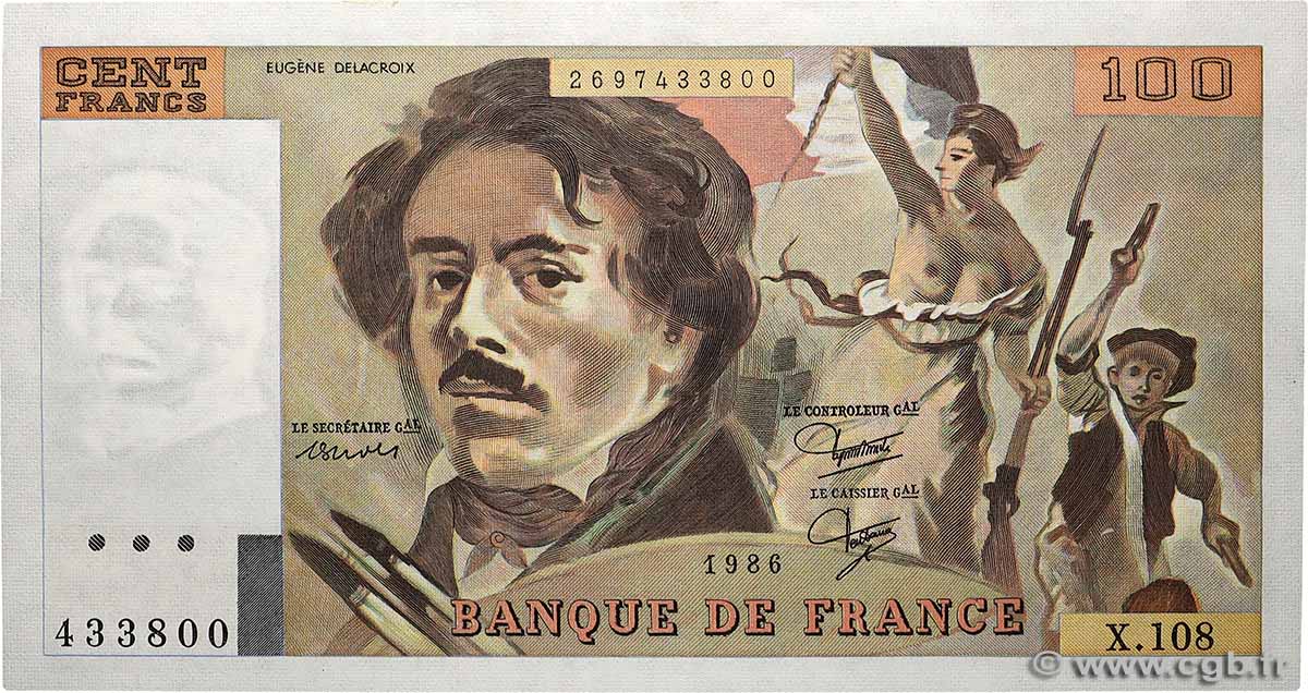 100 Francs DELACROIX modifié FRANCE  1986 F.69.10 pr.NEUF